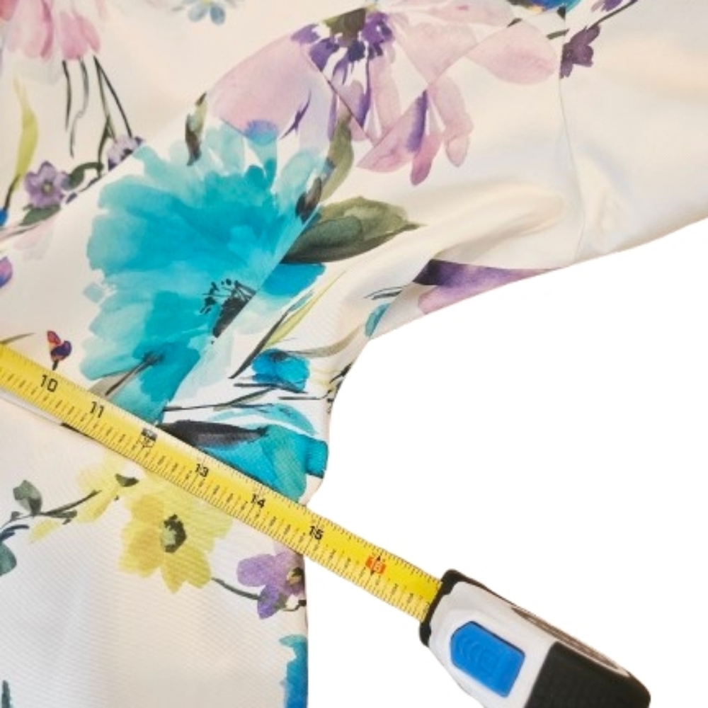 Teri Jon Colorful Floral-Print Short-Sleeve Mikado Midi Dress Women's Size 8 - Picture 7 of 12